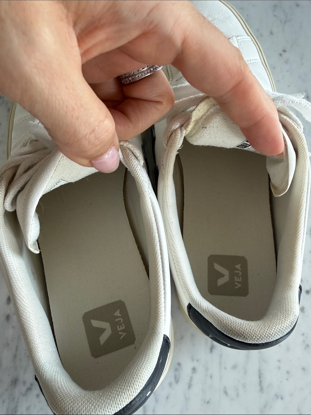 Veja Campos White Leather Sneakers with Black V Accent - Picture 8 of 9